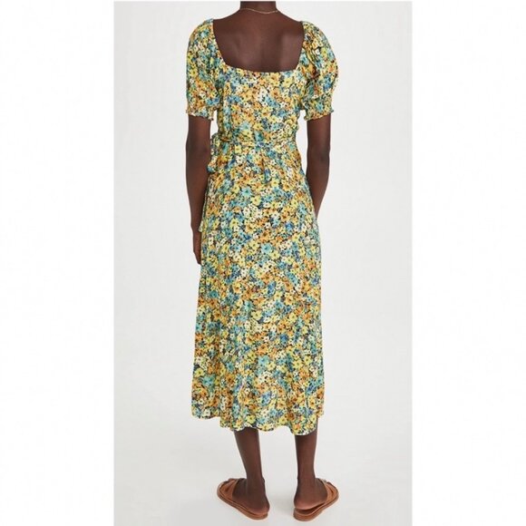 L Space Talia Puff Sleeve Ruffle Trim Tie Midi Wrap Dress Boho Peasant Medium - Picture 2 of 12